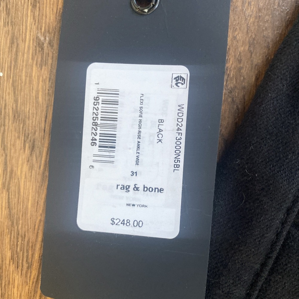 Rag & Bone Sofie High Rise Ultra Wide Ankle Black Denim Jeans 31 Flexi Stretch - Picture 7 of 10